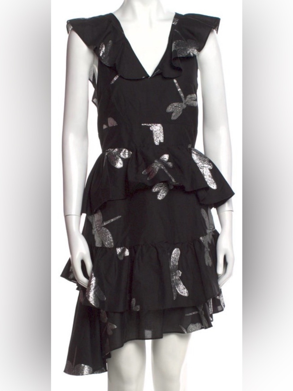 Cynthia Rowley Black & Silver Patterned A-Line Dress